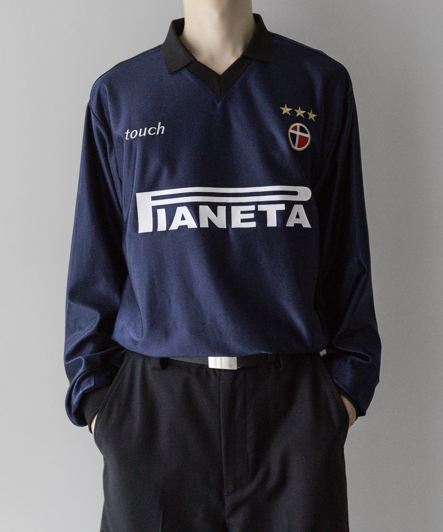 SOCCER GAME SHIRTS L/S football フットボール サッカーシャツ ネイビー ストリート モード メンズ レディース ユニセックス 20代 30代 かっこいい おしゃれ アパレル ブランド トレンド 流行 コーデ  着こなし 着画 シティボーイ シティガール メンズライク スポーツmix スポーツミックス おすすめ